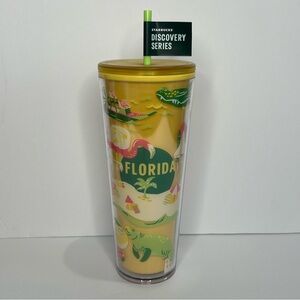 NEW Starbucks Florida Discovery 24 oz Cold Cup Travel Tumbler Yellow Lid & Straw